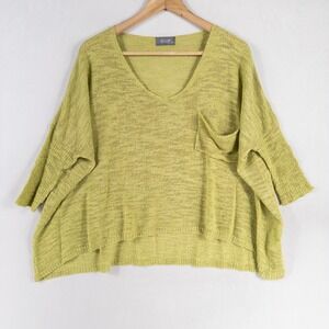 Figwood Sweater Womens One Size Green Boxy Lagenlook Pocket 3/4 Sleeve Casual